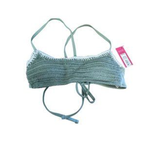 Xhilaration Crochet Bikini Top M Sage Green Bralette Back Tie‎ Crisscross Swim